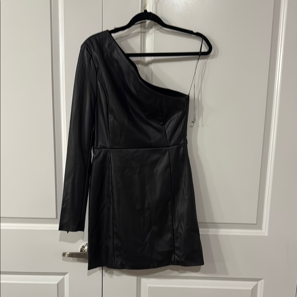 Aqua Black Asymmetrical One-Shoulder Bodycon Dress